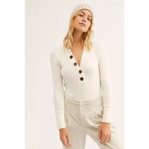 Free People We The Free Oliver Henley SMALL Shirt Long Sleeve V-neck Ivory